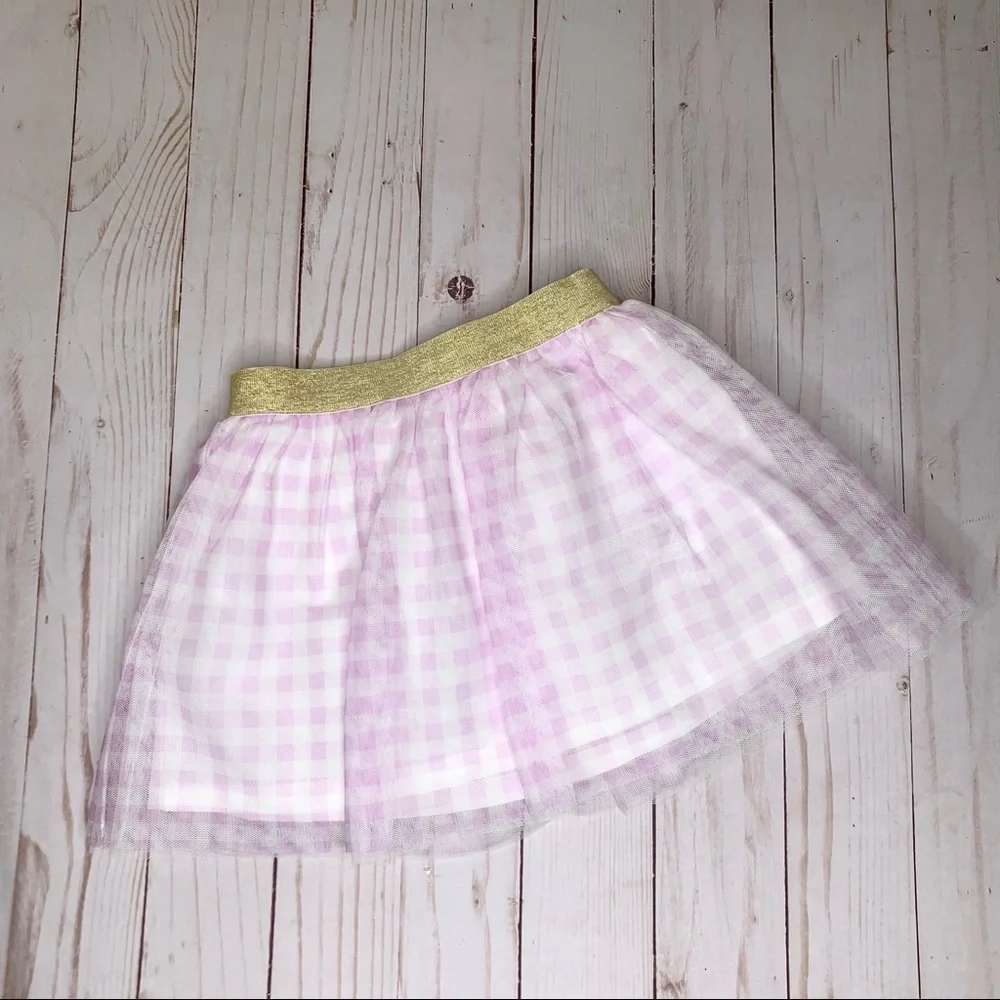 Carter’s 2T White Pink Plaid Tutu Skirt Gold Glitter Waistband Ballet NWT